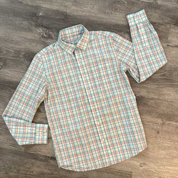 Southern Tide Intercoastal Teal, Peach, White Plaid Boy's Button Down Shirt XL - Picture 1 of 5